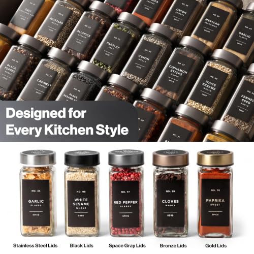Glass Spice Jars with Label (Space Gray Stainless Steel Lid)