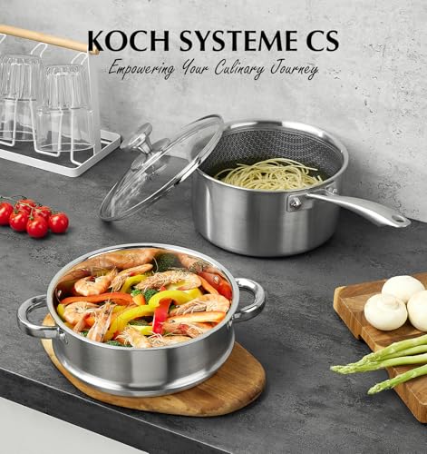 Hybrid Nonstick Stainless Steel Sauce Pan with Steamer Insert (2 Quarts / Silver)