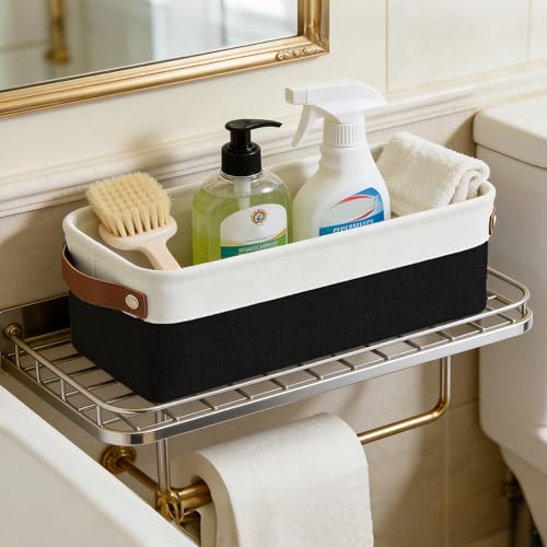 Small Fabric Storage Baskets (Black / Off-White / Narrow-15"x6"x5")