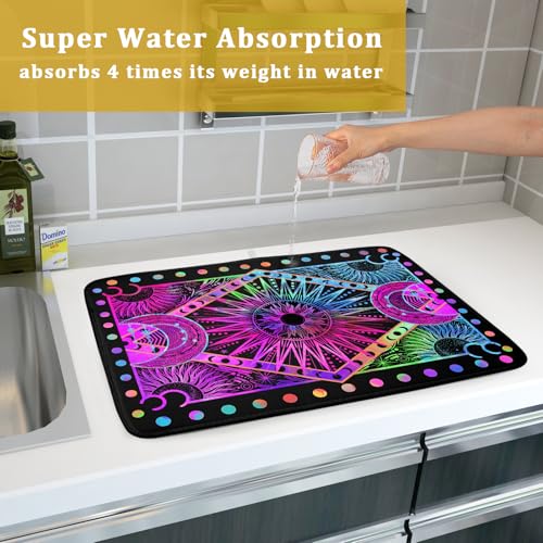 Colorful Microfiber Dish Drying Mat for Kitchen Counter 18 X 24 in Moon Decoration Dishes Pad Coffee Mats (Colorful Moon / 24" x 18")