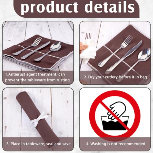 6 Pcs Anti Tarnish Silverware Storage Bags Felt (12 Slots / Brown)