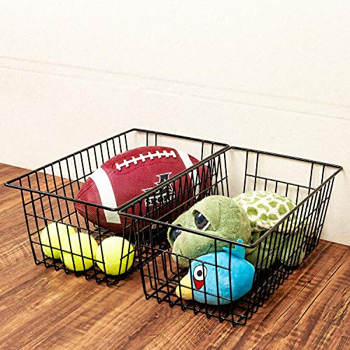 Farmhouse Metal Wire Basket (Black-3pack / 15.7"L x 9.5"W x 6.3"H)