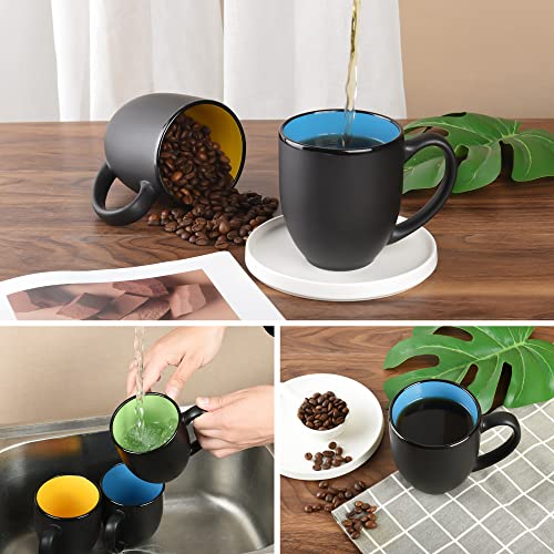 16oz ceramic Coffee Mug Sets with Large Handles Matte Black Porcelain Mug Multiple colors Cups for Coffee (16oz)