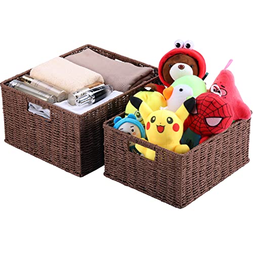 Large Woven Storage Baskets (15 x 12.8 x 7.5 inches / Dark Brown)