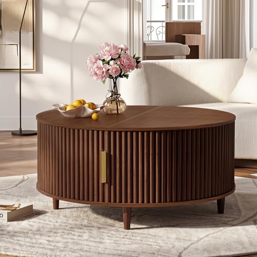 31.5" Round Coffee Table with Storage (Round_brown / 31.5" Round)