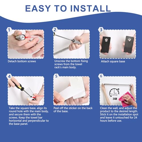 Adhesive Adjustable Towel Bar (1 Pack / Heavy Duty-self-adhesive-matte Black)