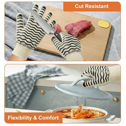 Oven Gloves 932°F Heat Resistant Oven Mitts with Fingers (White-black / One Size Fits Most)