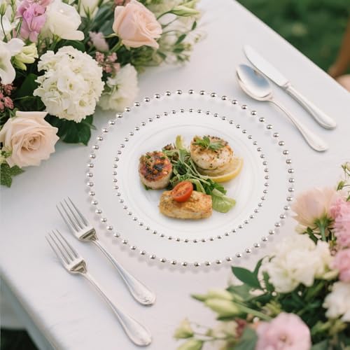 100PCS Clear Plastic Plates with Silver Beads for Bridal Showers (Silver and Clear Plastic Plates / 100PCS)