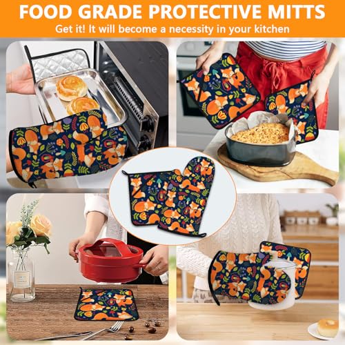 Cute Fox Oven Mitts and Pot Holders Sets 4Pcs (Cute Fox)
