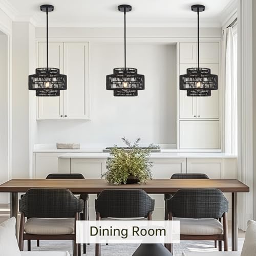 12.4" Black Rattan Pendant Light for Kitchen (Black / 12.4" 1-Light)