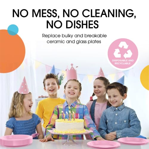 Exquisite Party Solids Sturdy Pink Plastic Plates 9" Party Plates 100 Pcs (9 inch / Pink)