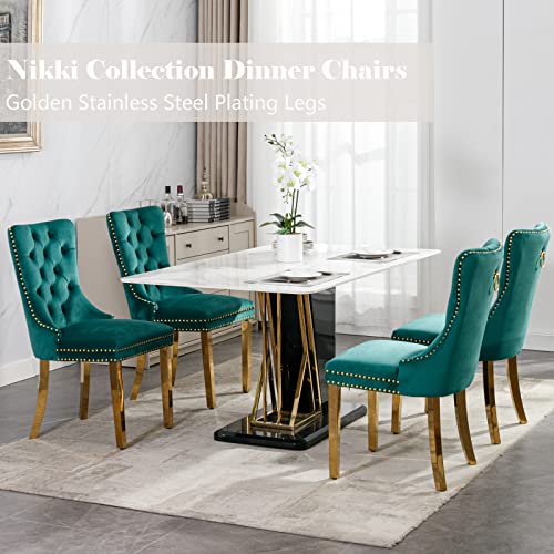 Green Velvet Dining Chairs Set of 4 (Natural Green)