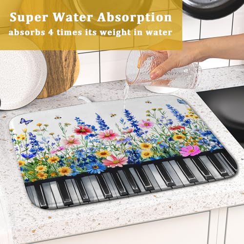 Spring Piano Dish Drying Mat (Wild Flowers 2 / 18" x 16")