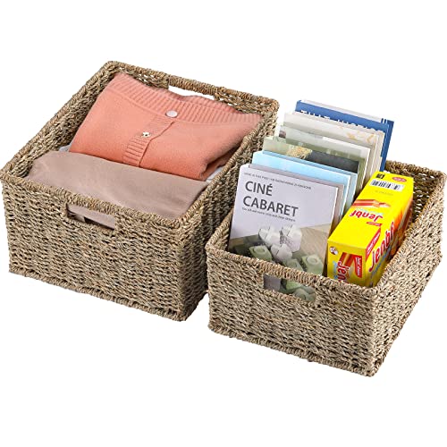 Large Wicker Baskets for Storage (15 x 12.8 x 7.5 inches / Natural (Seagrass))