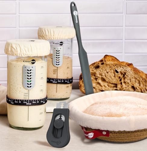 Sourdough Starter Kit (24oz Jar, Oval & Round Baskets, Gray Bread Lame)