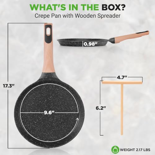 9.45” Non Stick Crepe Pan with Wooden Spreader (Black / 9")