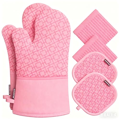 Oven Mitts and Pot Holders Sets 6pcs (Blush Pink)