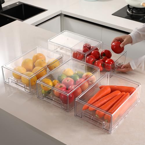 2 Pack Stackable Refrigerator Organizer Bins with Pull (2 Count)