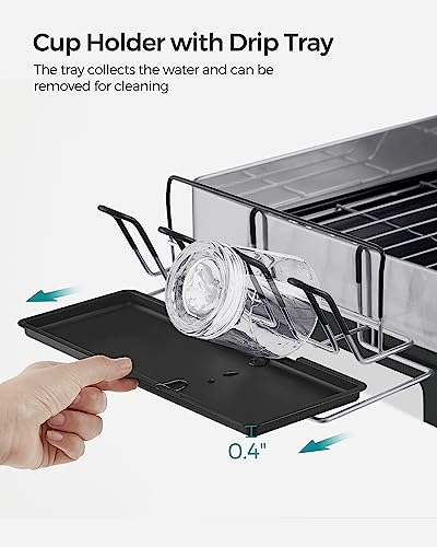 Dish Drying Rack (Silver + Black / 12.5"D x 22.5"W x 9.7"H)