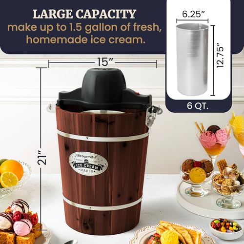 EIM949 6Qt Old Fashioned Walnut Wood Bucket Ice Cream Maker (Walnut)