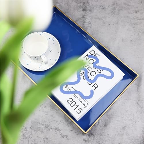 Blue Decorative Serving Tray with Handles (Navy Blue)