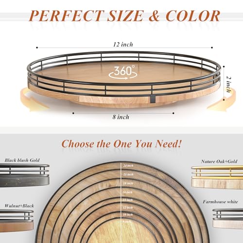 12 Inch Farmhouse Oak Lazy Susan Organizer