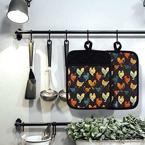 Pot Holders Set of 2 (Rooster, Black Potholders)