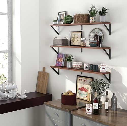 Floating Shelves for Wall (Walnut / 35.43"W x 5.9"D x 5.4"H,Set of 3)