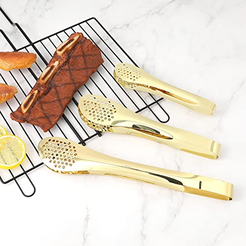 Chef Kitchen Tongs Stainless Steel Food Serving Tongs Set of 3 (gold 7" 9" & 11" Serving Tongs)