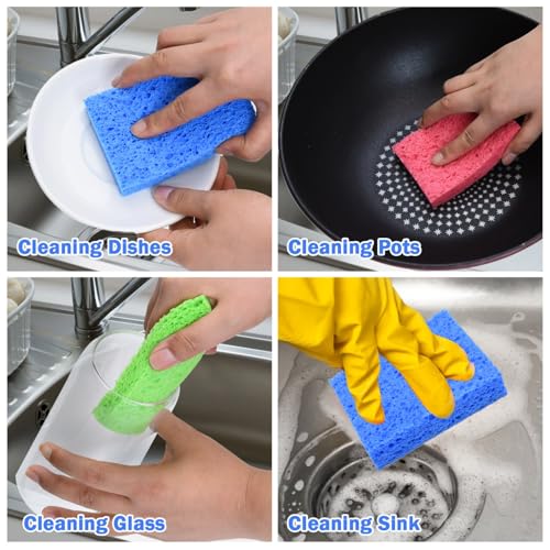 72 Pack Sponges Kitchen Natural Compressed Cellulose Sponges Bulk Non Scratch for Household Cookware Bathroom Cars Soft Super Absorbent Reusable