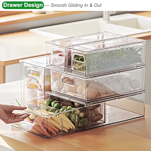 3 Pack Stackable Refrigerator Organizer Bins with Pull