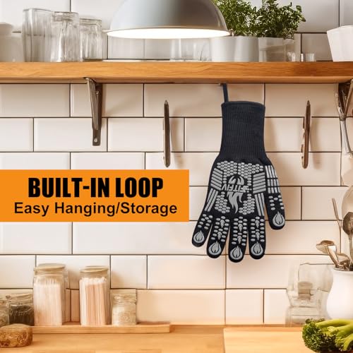 BBQ Gloves 1472°F Heat Resistant with Silicone Grip Oven Mitts (Gray / Long (Glove L 13.78" × Palm W 6.33"))