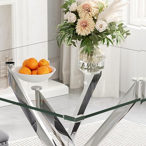 Square Glass Dining Table for 4 (Silver Square Table / 1 Piece)