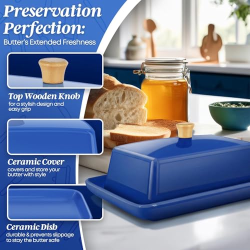 Large Ceramic Butter Dish with Lid (Dark Blue / Large)