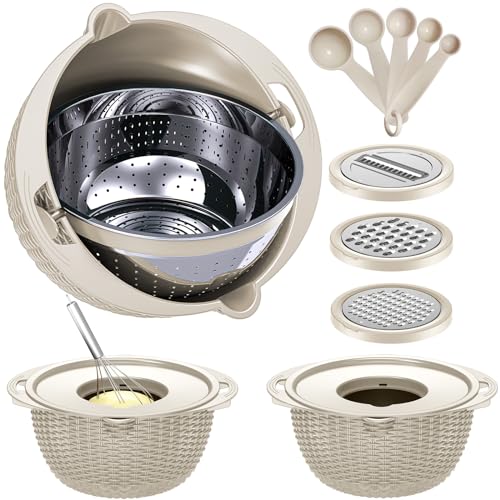 4 1 Colander with Bowl & Spoons Set (Beige)