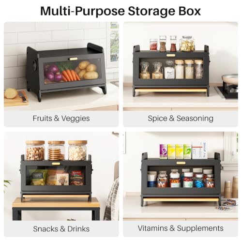 Bread Box for Kitchen Countertop (Black / S)
