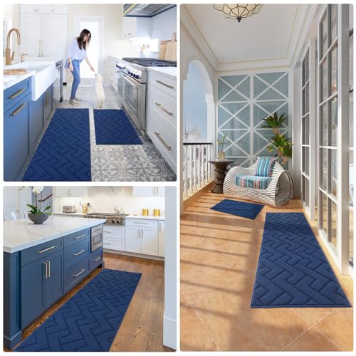 Kitchen Runner Rug (Navy Blue / 20"x48"+20"x48")