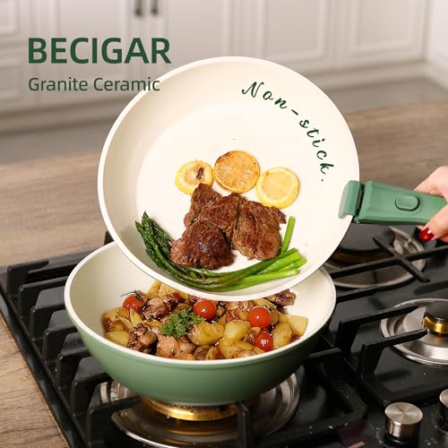 23pcs Ceramic Pots and Pans Set (Green 23 Pcs)