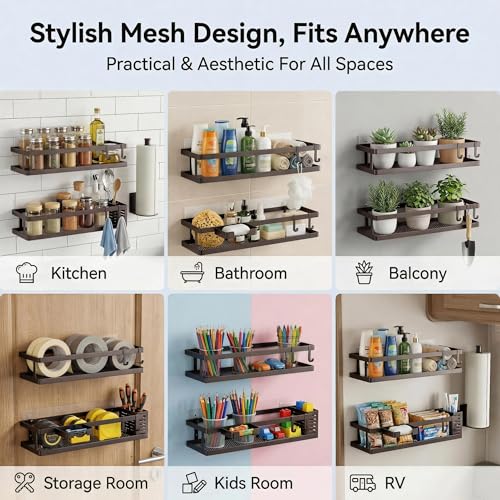 5-in-1 16.5" Extra Long Kitchen Organizer & Shower Caddy Set, Wall Mount Spice Rack with Paper Towel Holder, Utensil Holder & Soap Dish, Rustproof Mesh Storage Rack, Vintage Bronze, Guardrail (Vintage Bronze / 5-in-1 Minimalist (16.5" Extra Long))