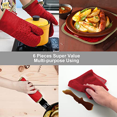 Oven Mitts and Pot Holders 6pcs Set (Red)