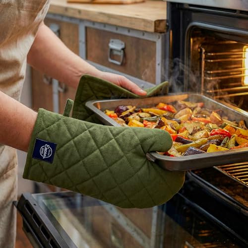 Oven Mitts and Pot Holders Set (Oven Glove + Pot Holder / Leaf Green)
