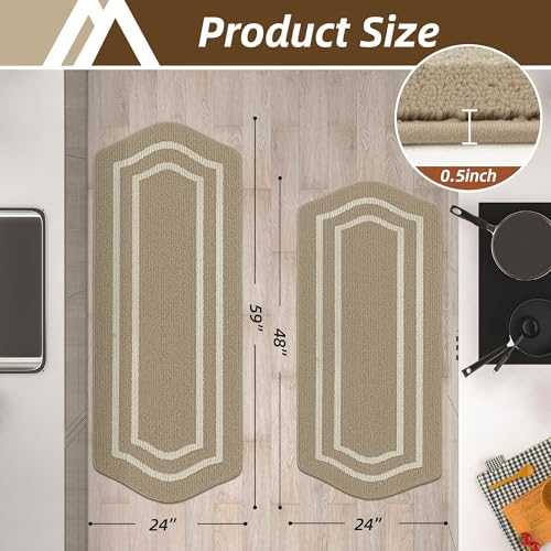 Kitchen Rugs Set of 2PCS Non Slip Kitchen Mats for Floor (Beige / 24"x 48 "+ 24"x 59 ")
