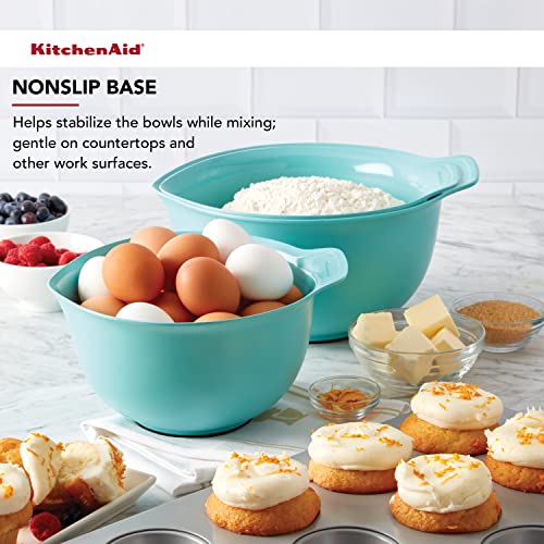 Universal Nesting Plastic Mixing Bowls with Non Slip Base and Pour Spout (Aqua Sky / Set of 3)