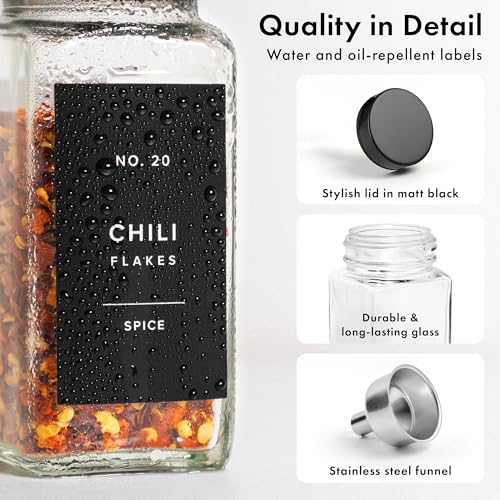 Glass Spice Jars with Label (36x Black Lid Jars)
