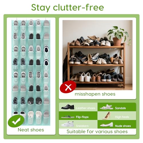 Over the Door Shoe Organizer with 40 Large Breathable Mesh Pockets (Mint Blue / 40 Pockets)