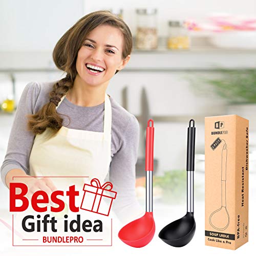 Silicone Soup Ladle Spoon Kitchen Utensils (BLACK-RED)