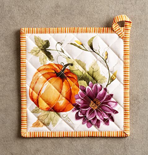 100% Cotton Oven Mitt & Pot Holder Set (069 - Pumpkin Garden - Cloudy Cream / 7.5" x 13" & 8" x 8" (Oven Mitt & Pot Holder))