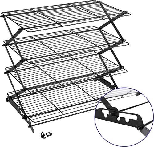 2/3/4-Tier Upgraded Collapsible Cooling Rack with Adjustable 3 Setting Design Stackable Roasting Cooking Drying Wire Cooling Rack for Cookies Baking Gifts for Women