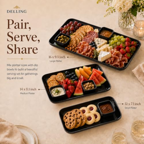 Large Serving Platter Set of 3 (Black / 16 x 9.5 inch, 14 x 8.1 inch, 12 x 7.1 inch)