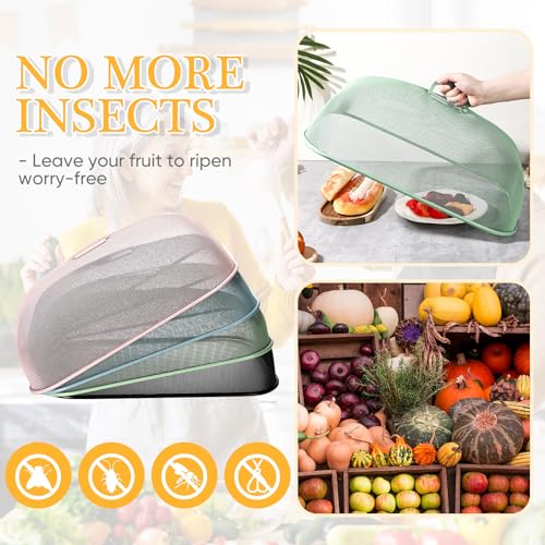 4 Pcs Metal Mesh Screen Food Cover for Outdoors Set Large 18.5 Inch Mesh Food Tents for Picnic Indoor Plate (Multicolor)